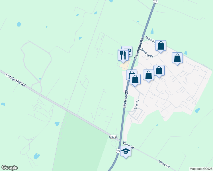 map of restaurants, bars, coffee shops, grocery stores, and more near 200 Computrex Drive in Nicholasville