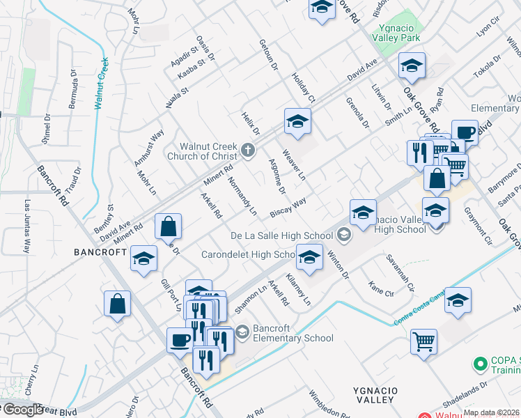 map of restaurants, bars, coffee shops, grocery stores, and more near 1911 Chateau Court in Walnut Creek