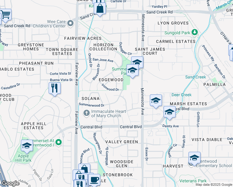 map of restaurants, bars, coffee shops, grocery stores, and more near 751 Canyonwood Court in Brentwood