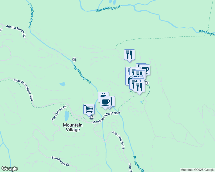 map of restaurants, bars, coffee shops, grocery stores, and more near 198 Vischer Drive in Mountain Village
