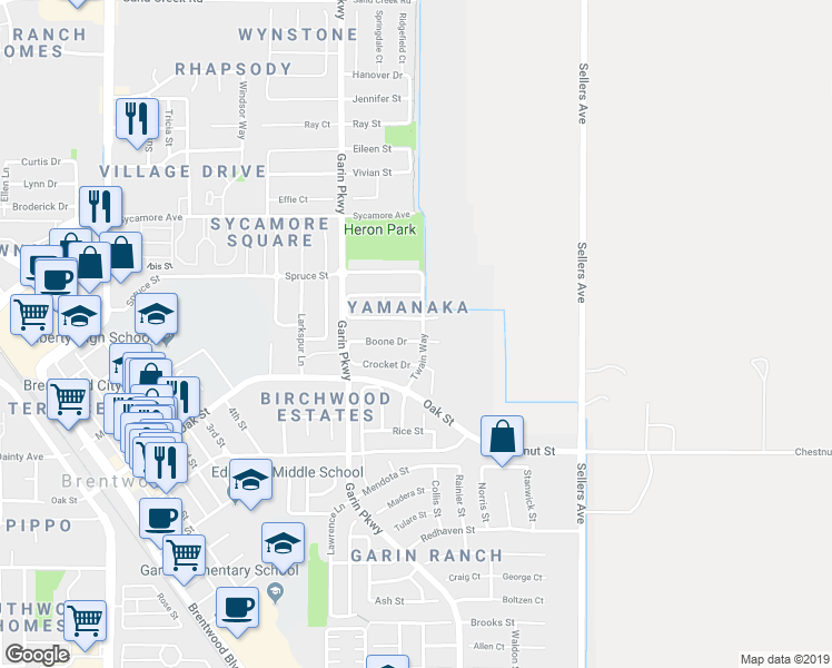 map of restaurants, bars, coffee shops, grocery stores, and more near 861 Boone Drive in Brentwood