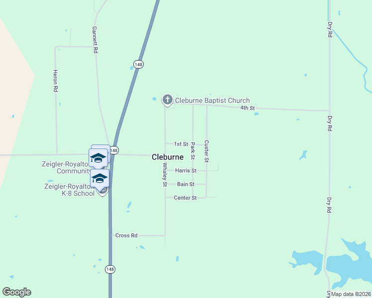 map of restaurants, bars, coffee shops, grocery stores, and more near 5500-5598 1st Street in Mulkeytown