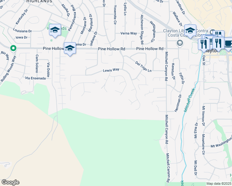 map of restaurants, bars, coffee shops, grocery stores, and more near 1170 Ridgemont Place in Concord