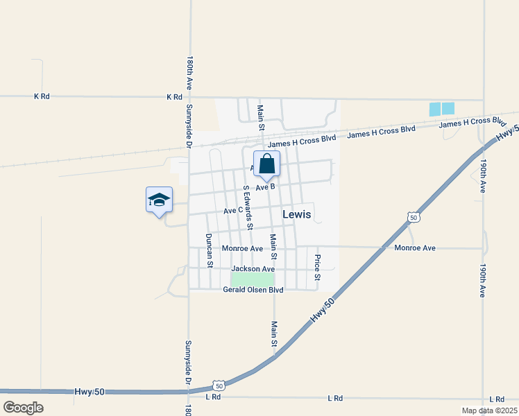 map of restaurants, bars, coffee shops, grocery stores, and more near Avenue C in Lewis