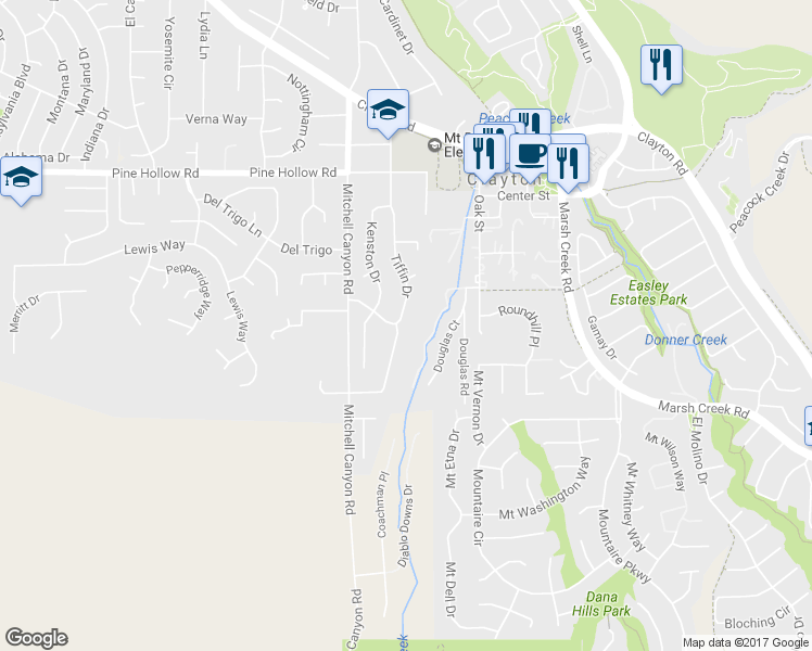 map of restaurants, bars, coffee shops, grocery stores, and more near 5944 Herriman Drive in Clayton