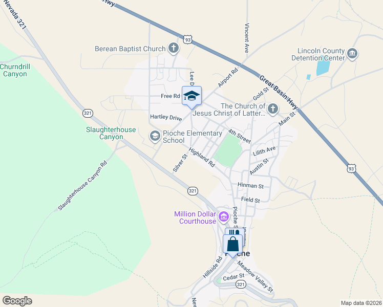 map of restaurants, bars, coffee shops, grocery stores, and more near 273 Highland Road in Pioche