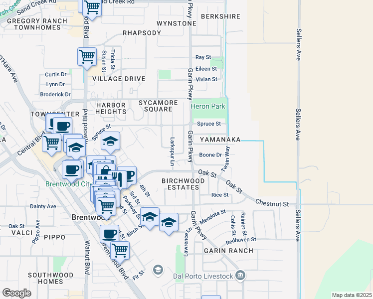 map of restaurants, bars, coffee shops, grocery stores, and more near 902 Snapdragon Way in Brentwood