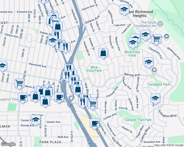 map of restaurants, bars, coffee shops, grocery stores, and more near 507 Mount Street in Richmond