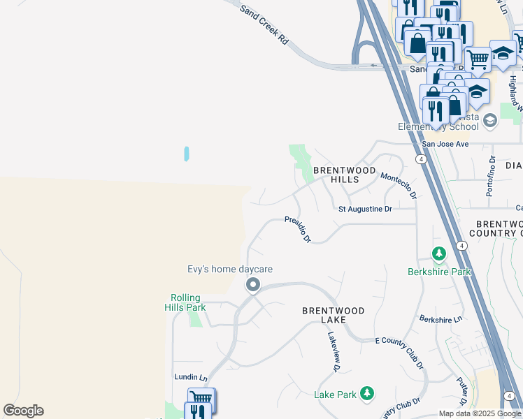 map of restaurants, bars, coffee shops, grocery stores, and more near 2720 Saint Regis Avenue in Brentwood