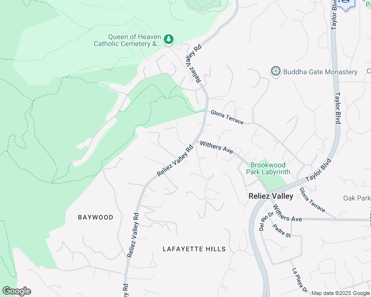 map of restaurants, bars, coffee shops, grocery stores, and more near 1849 Reliez Valley Road in Lafayette