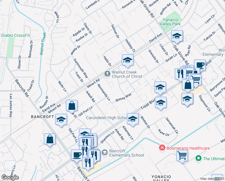 map of restaurants, bars, coffee shops, grocery stores, and more near 1911 Chateau Court in Walnut Creek