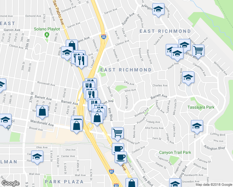 map of restaurants, bars, coffee shops, grocery stores, and more near 515 Mount Street in Richmond
