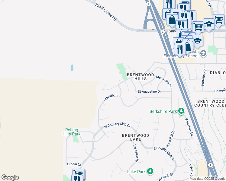 map of restaurants, bars, coffee shops, grocery stores, and more near 2700 Saint Regis Avenue in Brentwood