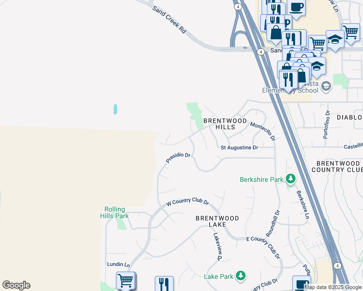 map of restaurants, bars, coffee shops, grocery stores, and more near 2700 Saint Regis Avenue in Brentwood