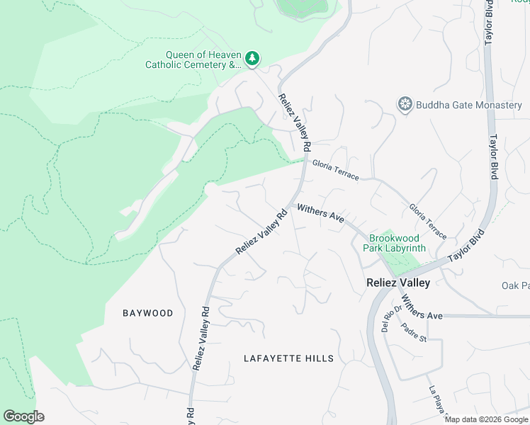 map of restaurants, bars, coffee shops, grocery stores, and more near 1849 Reliez Valley Road in Lafayette