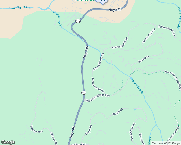 map of restaurants, bars, coffee shops, grocery stores, and more near 100-178 Adams Ranch Rd in Mountain Village