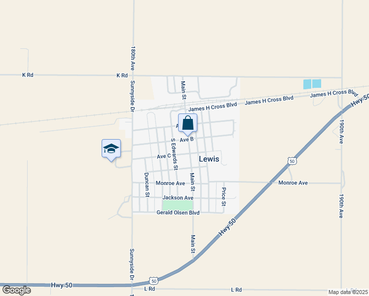 map of restaurants, bars, coffee shops, grocery stores, and more near Avenue C in Lewis