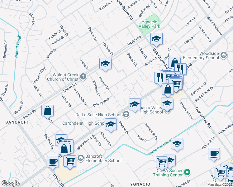 map of restaurants, bars, coffee shops, grocery stores, and more near 834 Weaver Lane in Concord