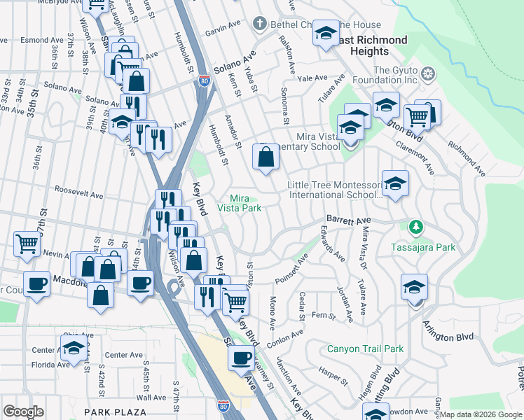 map of restaurants, bars, coffee shops, grocery stores, and more near 5326 Silva Avenue in El Cerrito