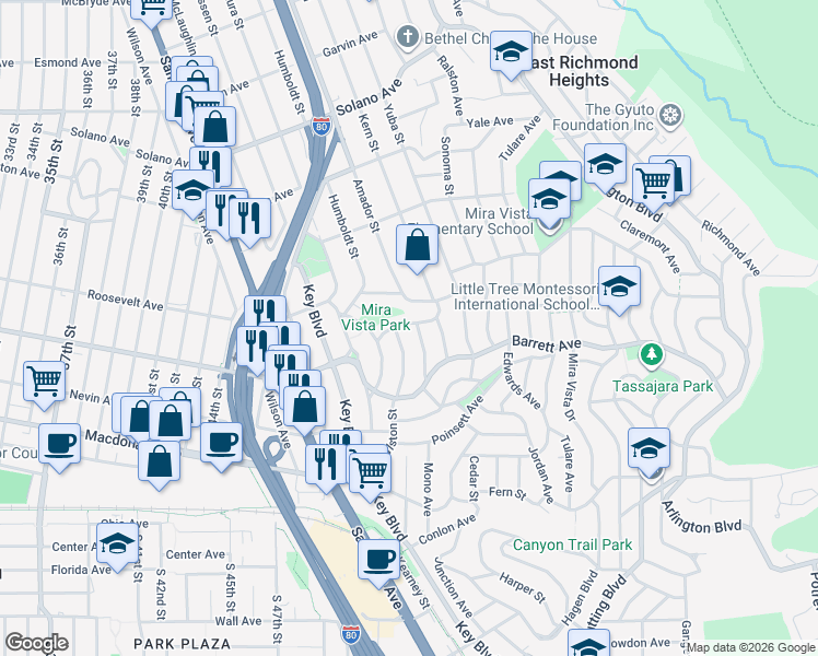 map of restaurants, bars, coffee shops, grocery stores, and more near 5326 Silva Avenue in El Cerrito