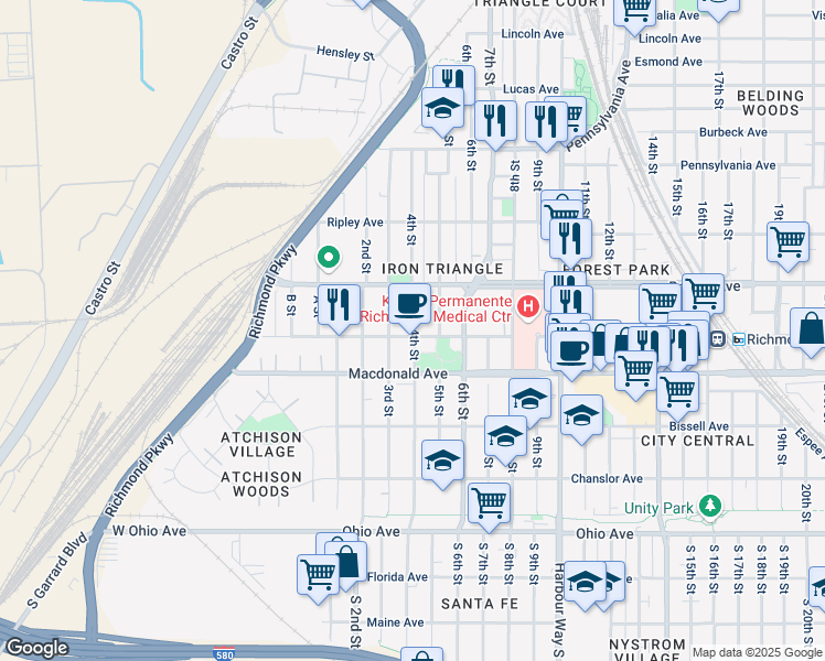 map of restaurants, bars, coffee shops, grocery stores, and more near 339 Nevin Avenue in Richmond