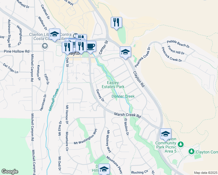 map of restaurants, bars, coffee shops, grocery stores, and more near 329 Semillon Circle in Clayton