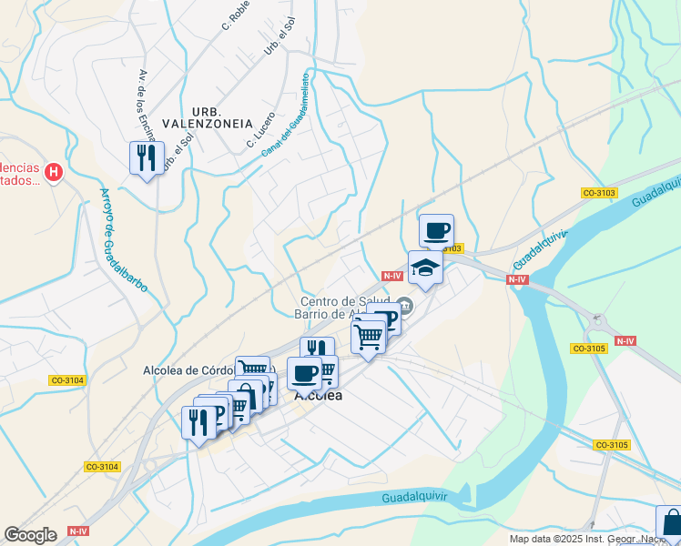 map of restaurants, bars, coffee shops, grocery stores, and more near 4D Extrarradio Valenzoneja, Cortijo in Córdoba