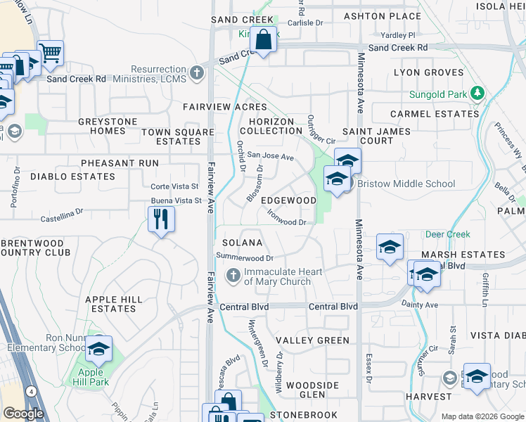 map of restaurants, bars, coffee shops, grocery stores, and more near 834 Stonewood Court in Brentwood