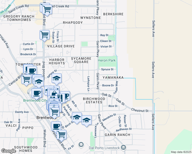 map of restaurants, bars, coffee shops, grocery stores, and more near 902 Snapdragon Way in Brentwood