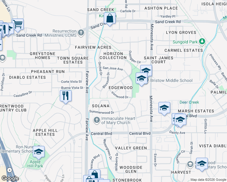 map of restaurants, bars, coffee shops, grocery stores, and more near 825 Hollowbrook Drive in Brentwood