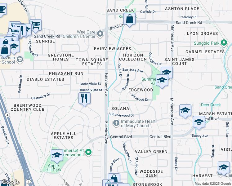 map of restaurants, bars, coffee shops, grocery stores, and more near 1450 Shadow Falls Drive in Brentwood