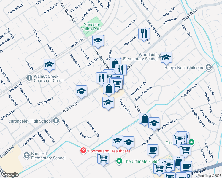 map of restaurants, bars, coffee shops, grocery stores, and more near in Concord
