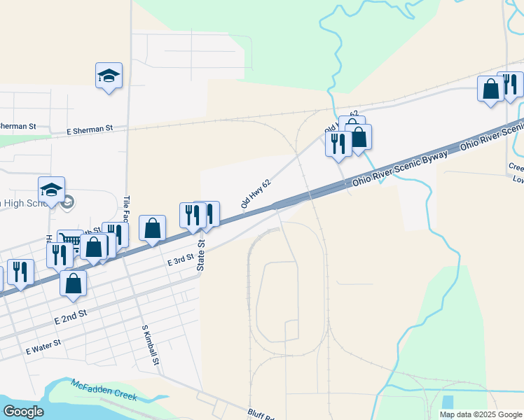 map of restaurants, bars, coffee shops, grocery stores, and more near 62 Highway 69 in Mount Vernon