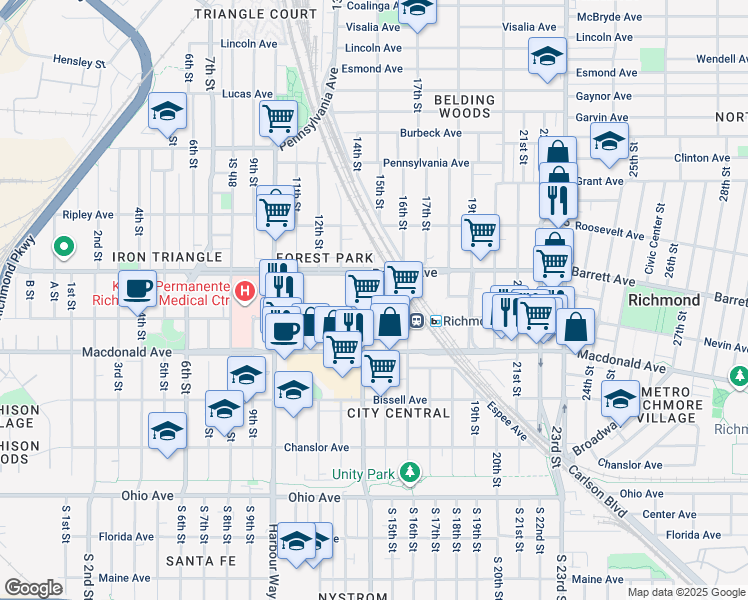map of restaurants, bars, coffee shops, grocery stores, and more near 487 Metro Walk Way in Richmond