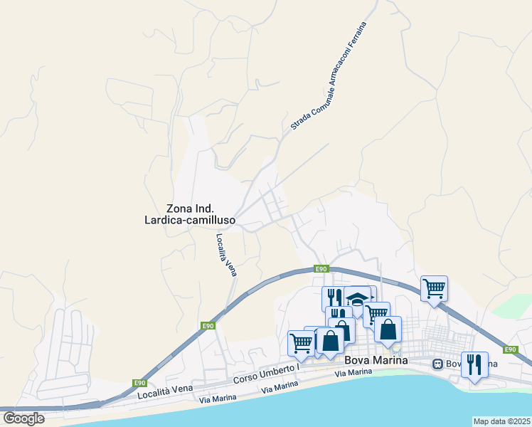 map of restaurants, bars, coffee shops, grocery stores, and more near in Bova Marina