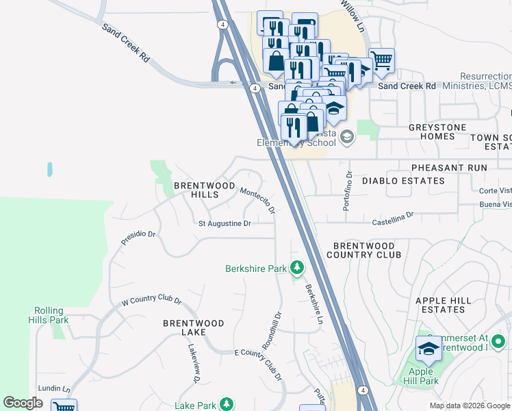 map of restaurants, bars, coffee shops, grocery stores, and more near 469 Montecito Drive in Brentwood