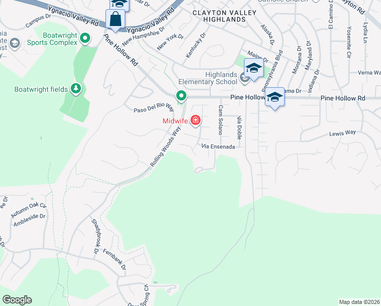 map of restaurants, bars, coffee shops, grocery stores, and more near 1108 Rock Creek Way in Concord
