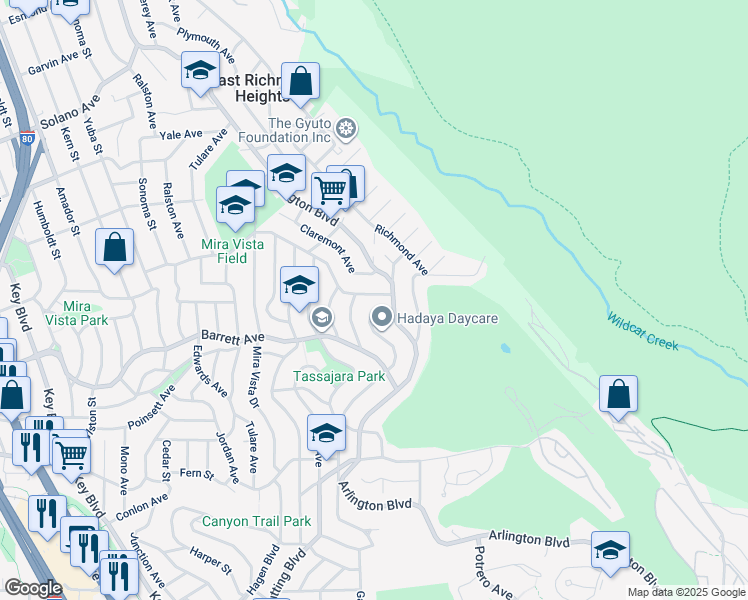 map of restaurants, bars, coffee shops, grocery stores, and more near 6524 Alta Vista Drive in El Cerrito