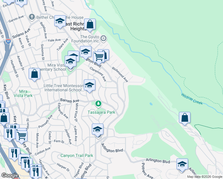 map of restaurants, bars, coffee shops, grocery stores, and more near 6524 Alta Vista Drive in El Cerrito