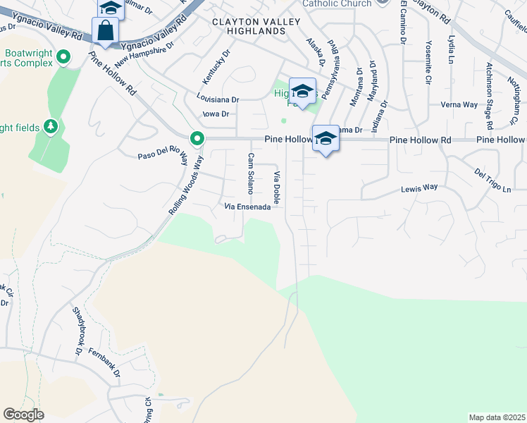 map of restaurants, bars, coffee shops, grocery stores, and more near 5566 Vía Ensenada in Concord