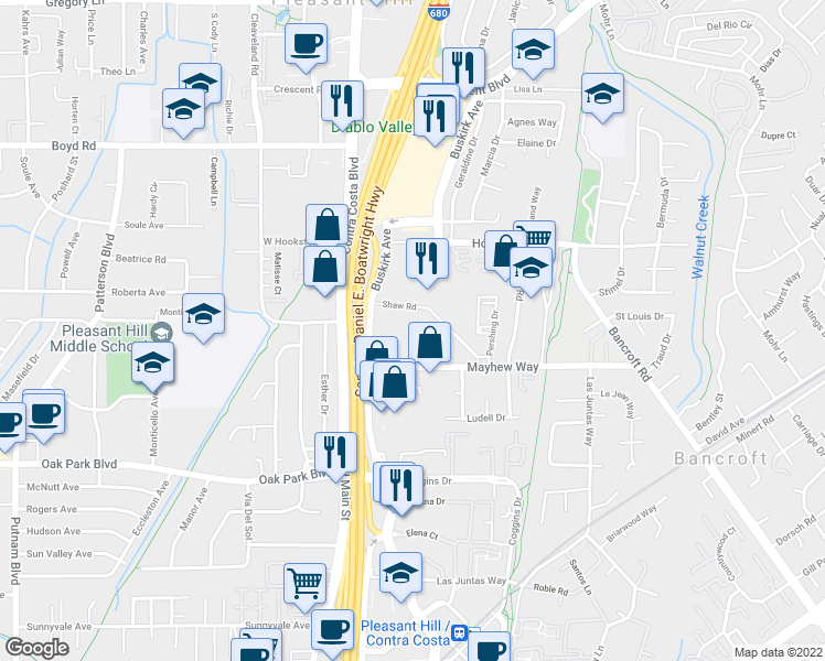 map of restaurants, bars, coffee shops, grocery stores, and more near 265-275 Tono Lane in Walnut Creek