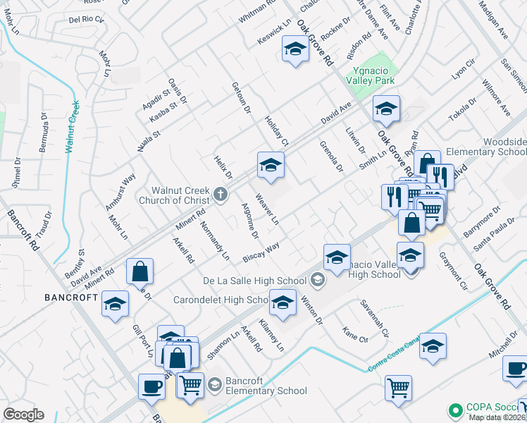map of restaurants, bars, coffee shops, grocery stores, and more near 1910 Argonne Drive in Walnut Creek