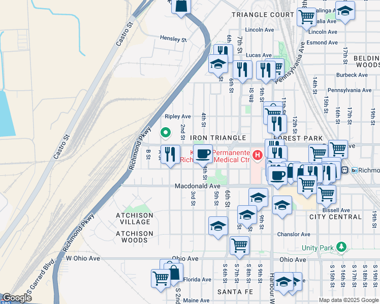 map of restaurants, bars, coffee shops, grocery stores, and more near 457 3rd St in Richmond