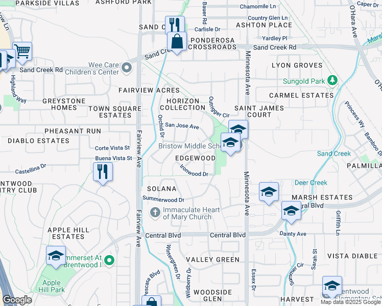 map of restaurants, bars, coffee shops, grocery stores, and more near 864 Stonewood Drive in Brentwood