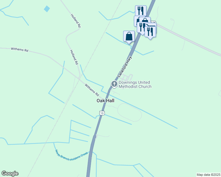 map of restaurants, bars, coffee shops, grocery stores, and more near 7013 Lankford Highway in Oak Hall