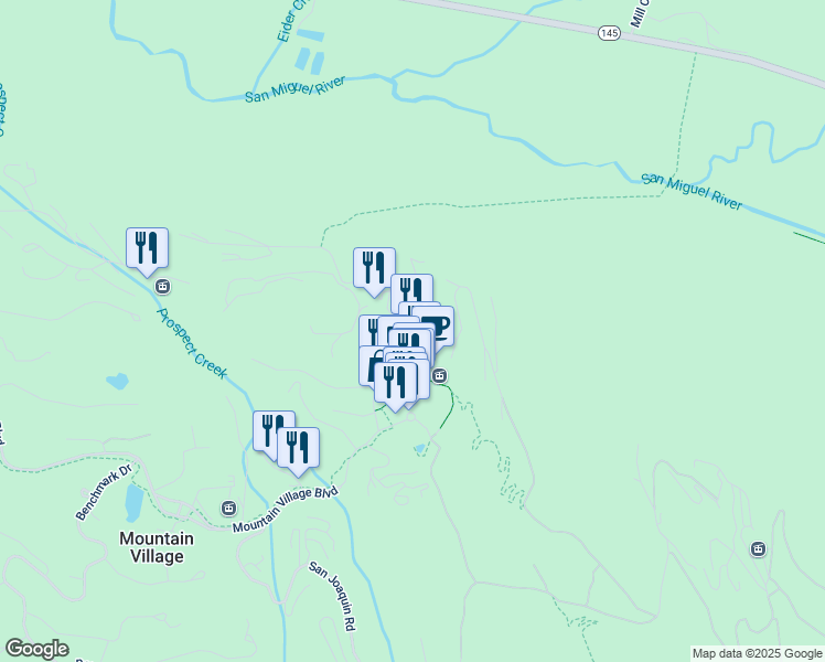 map of restaurants, bars, coffee shops, grocery stores, and more near 561 Mountain Village Boulevard in Mountain Village