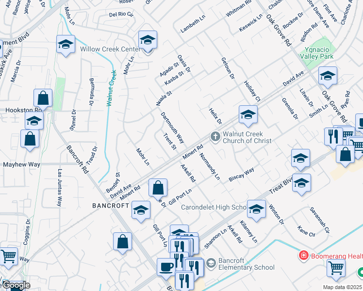 map of restaurants, bars, coffee shops, grocery stores, and more near 903 Dartmouth Way in Concord