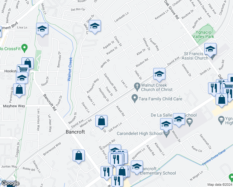map of restaurants, bars, coffee shops, grocery stores, and more near 903 Dartmouth Way in Concord