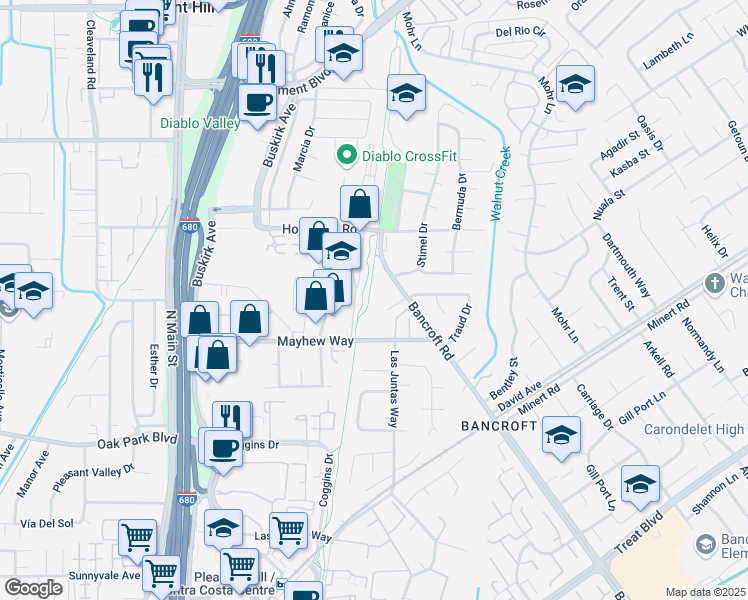map of restaurants, bars, coffee shops, grocery stores, and more near 981 Bancroft Road in Concord