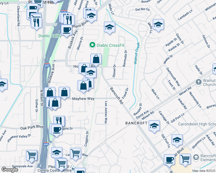 map of restaurants, bars, coffee shops, grocery stores, and more near 951 Bancroft Rd in Concord